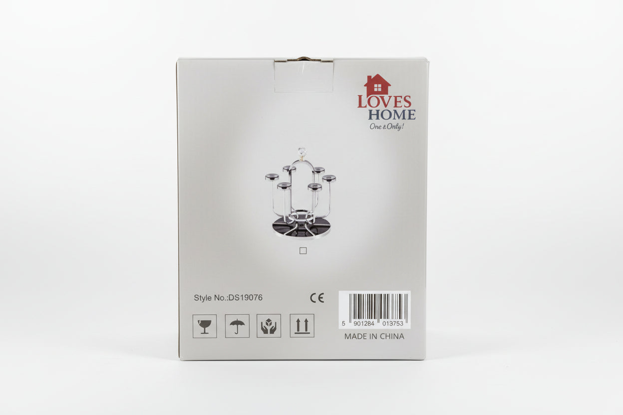 Rotatable Stainless Steel Glass Holder Rack – 6 Cup Stand | Loves Home (DS19076)