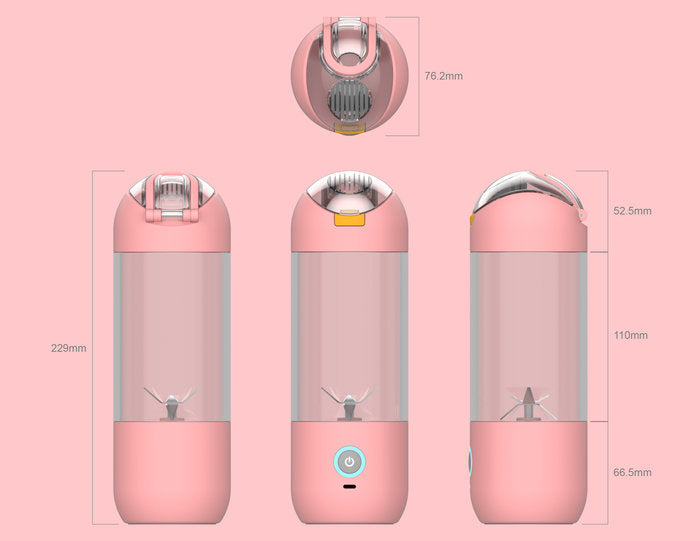 Mini Portable Blender - 250W Power, 12oz Capacity, Stainless Steel Blade, Wireless/USB Rechargeable, Pink