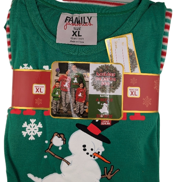 Holiday Family Pajama Set – “A Melt” Green Christmas Pyjamas with Snowman Desig