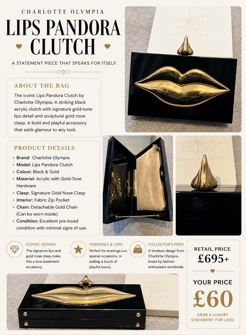 LIPS PANDORA • CLUTCH - PRELOVED CHARLOTTE OLYMPIA