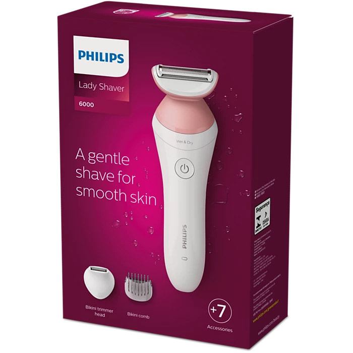 Philips Lady Shaver Series 6000 – Cordless Wet & Dry Shaver with 7 Accessories