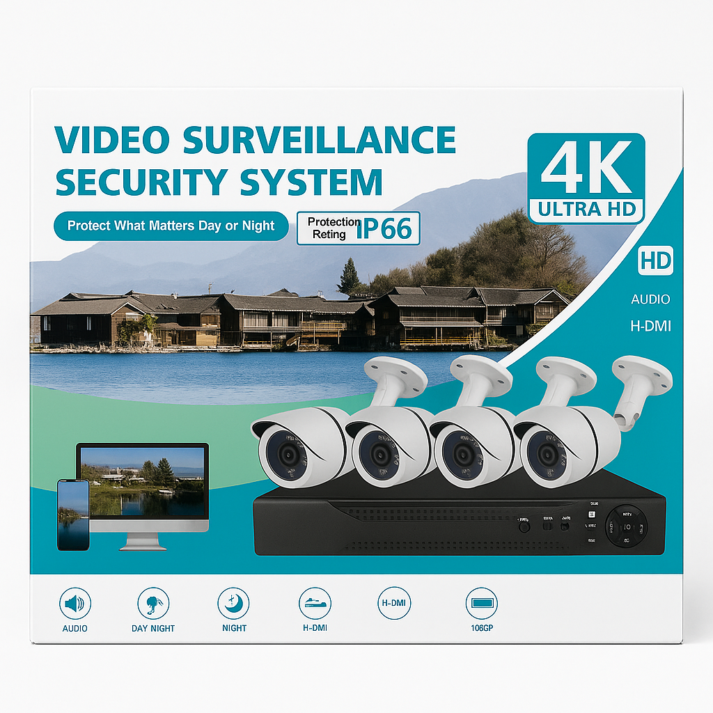 4K Ultra HD Video Surveillance Security System – 4 Camera Set