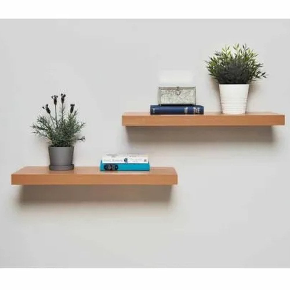 Greenhurst 60cm Floating Shelves (Pack of 2) – Wall Mounted MDF Shelves, Oak Finish - 4622