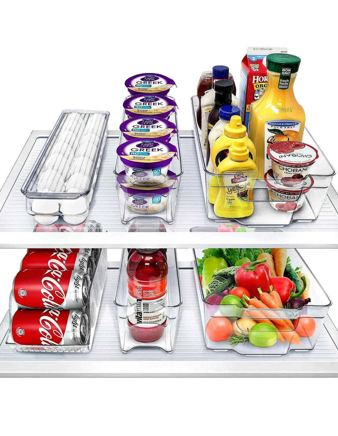7-Piece Fridge Organizer Set – Clear Storage Bins with Drawers, Egg Holder & Can Dispenser