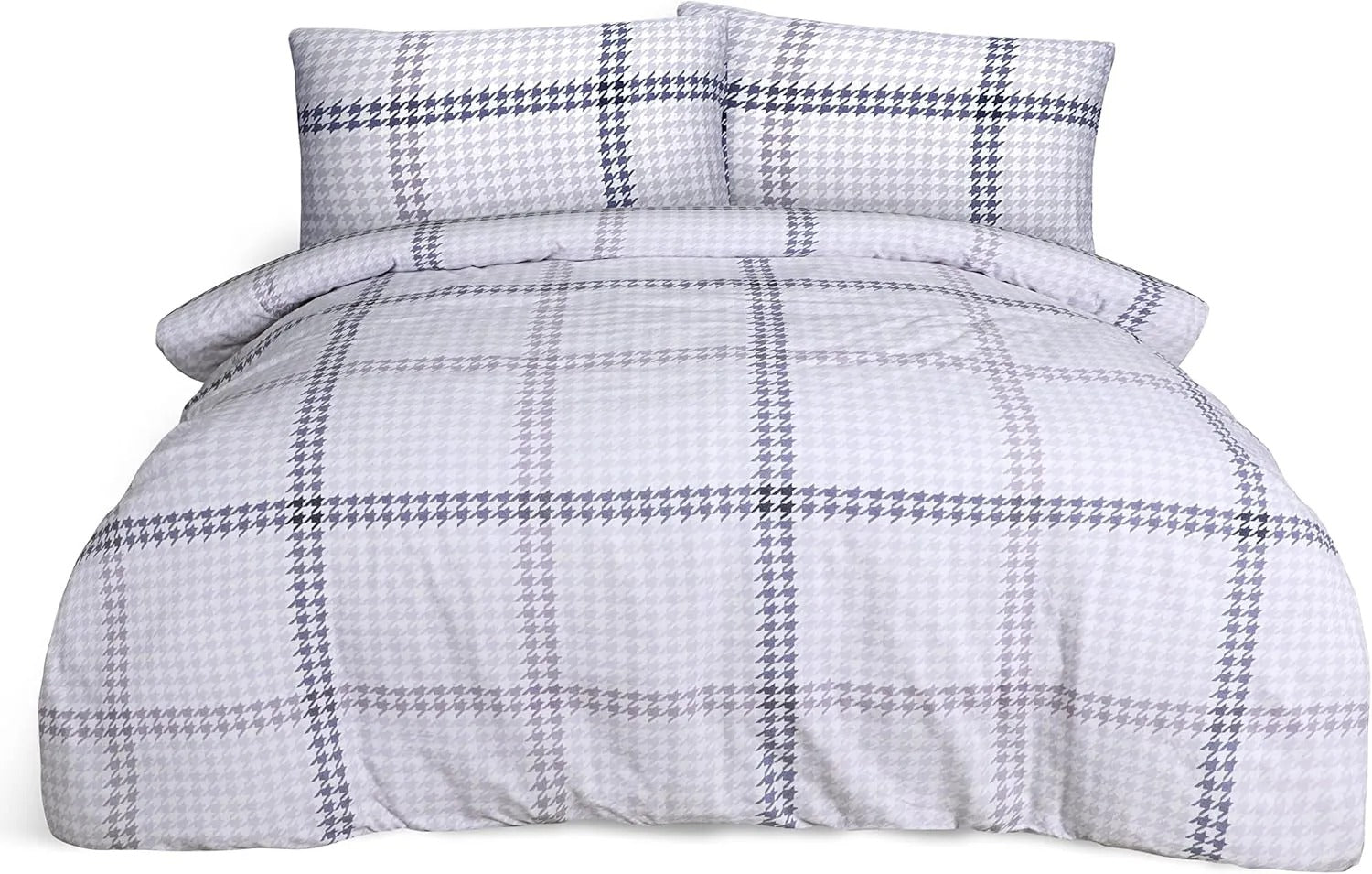 Luxury Houndstooth Check Brushed Cotton Duvet Cover Set – Soft Easy Care Bedding Set with Pillowcase(s)