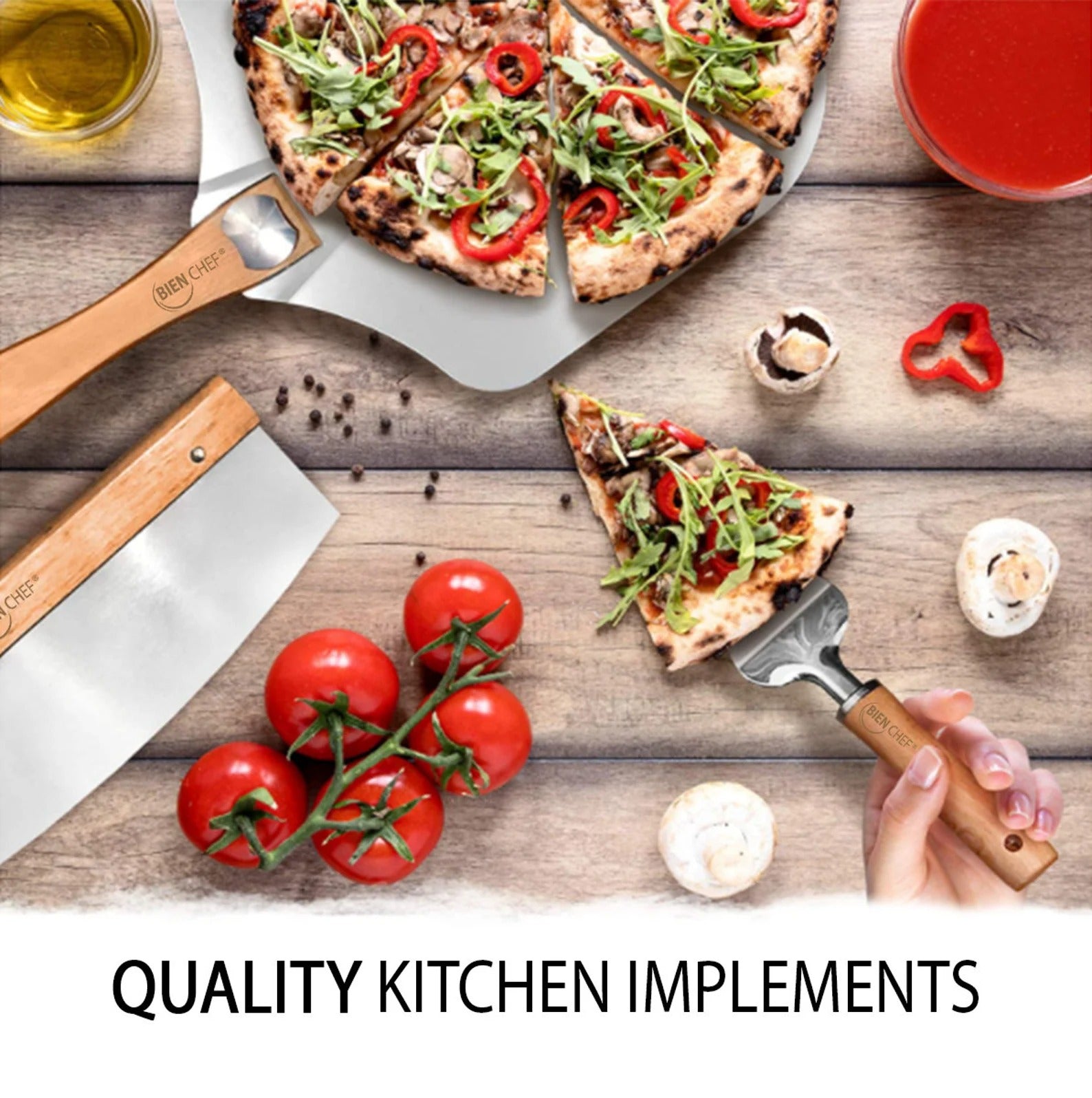 Aluminium Pizza Peel Set with Stainless Steel Rocker Cutter & Wooden Handles – Pizza Oven Tool Kit