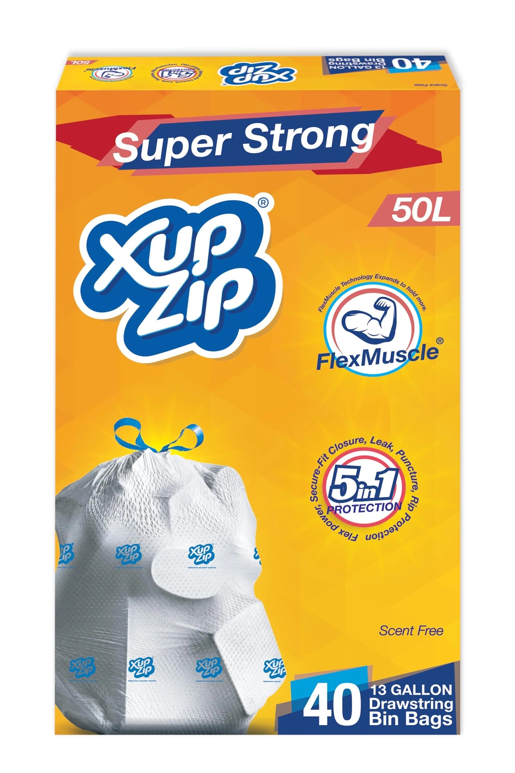 XupZip Drawstring Bin Bags – Strong Leakproof Trash Bags (30L Available)