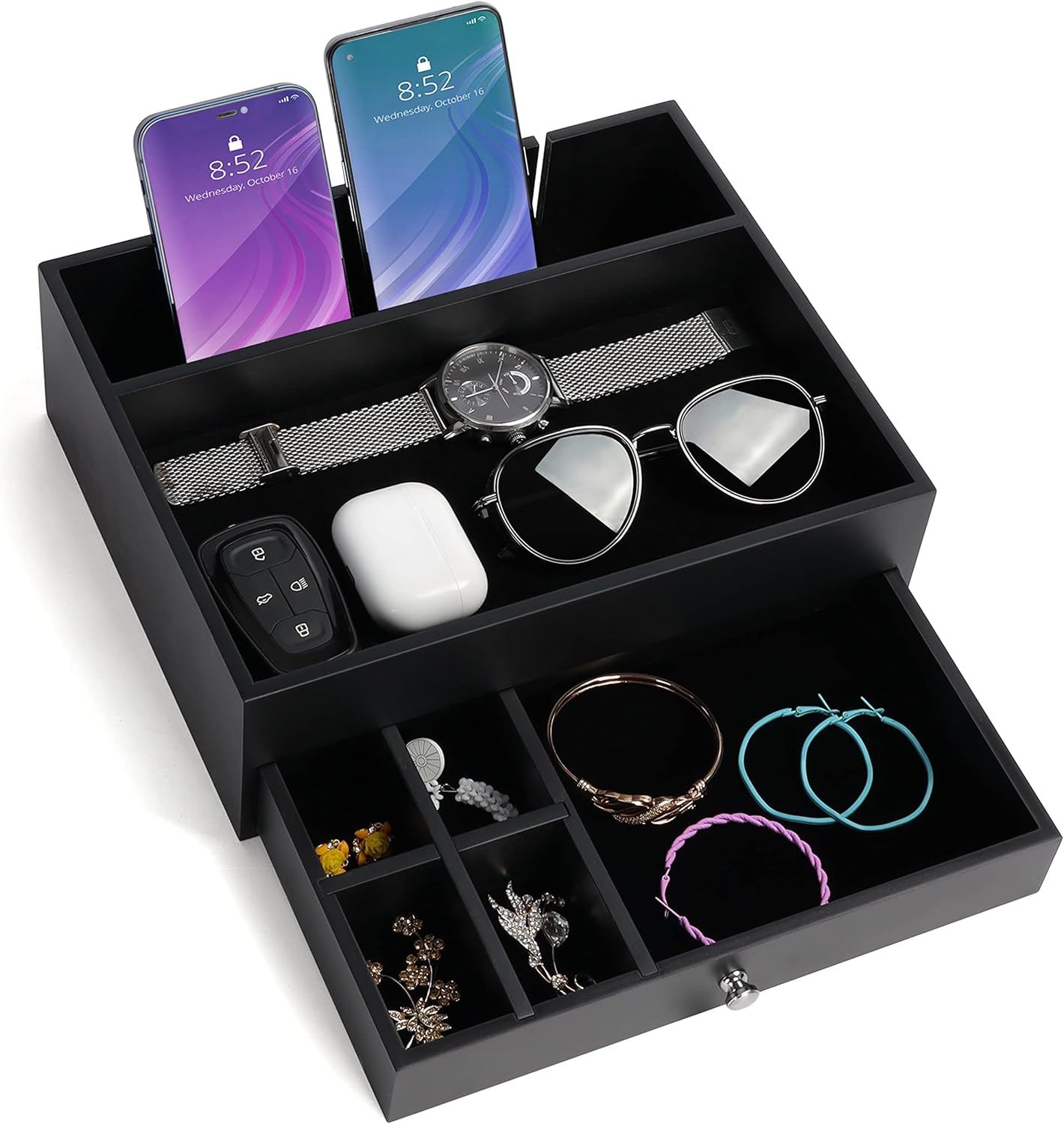 Black Leatherette Desk Valet Tray with Drawer- (BELLE VOUS-BLV5)