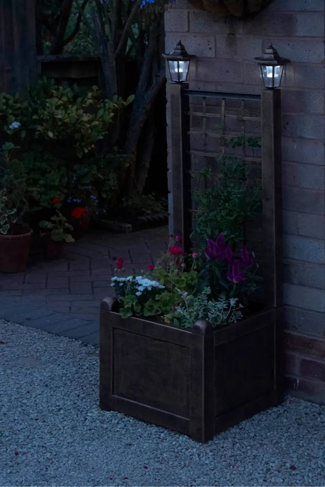 Trellis Planter with Solar Powered Lantern Lights – Antique Bronze Finish Climbing Plant Support (120cm) - 4145