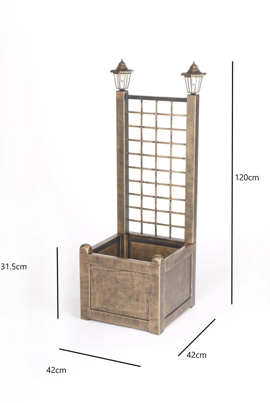 Trellis Planter with Solar Powered Lantern Lights – Antique Bronze Finish Climbing Plant Support (120cm) - 4145