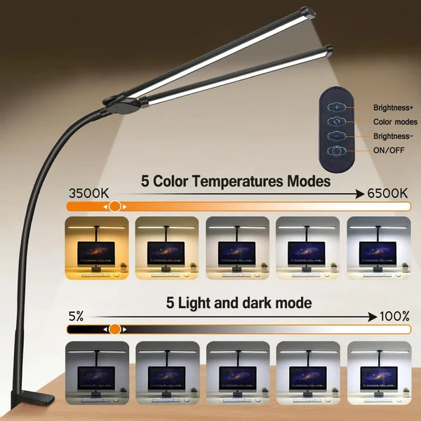 Double Head LED Desk Lamp – USB Powered, Touch Control, Adjustable Brightness & Color Temperature