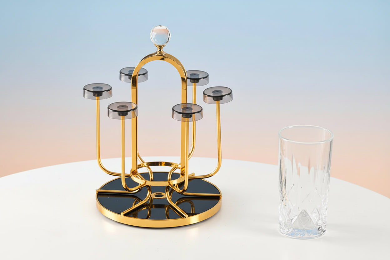 Rotatable Stainless Steel Glass Holder Rack – 6 Cup Stand | Loves Home (DS19076)