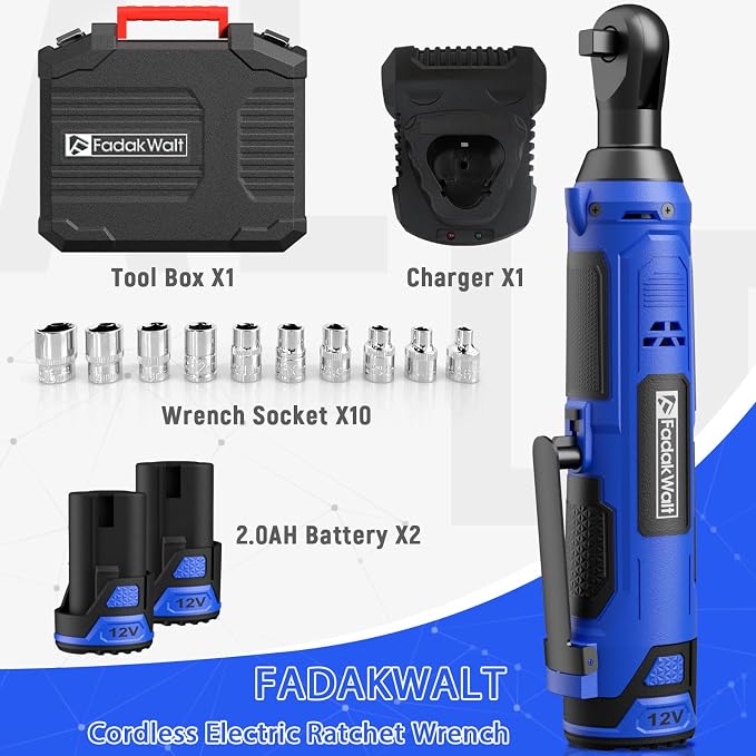 12V Cordless Ratchet Wrench Kit with Sockets & Carry Case