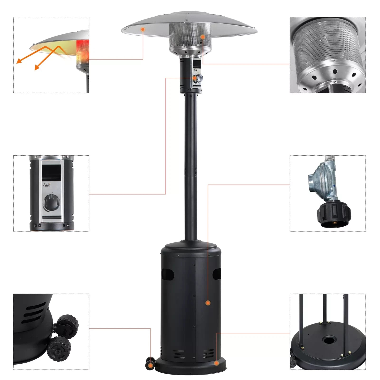 BIG HORN OUTDOORS 8.8kW Propane Patio Heater – Freestanding Gas Heater with Wheels