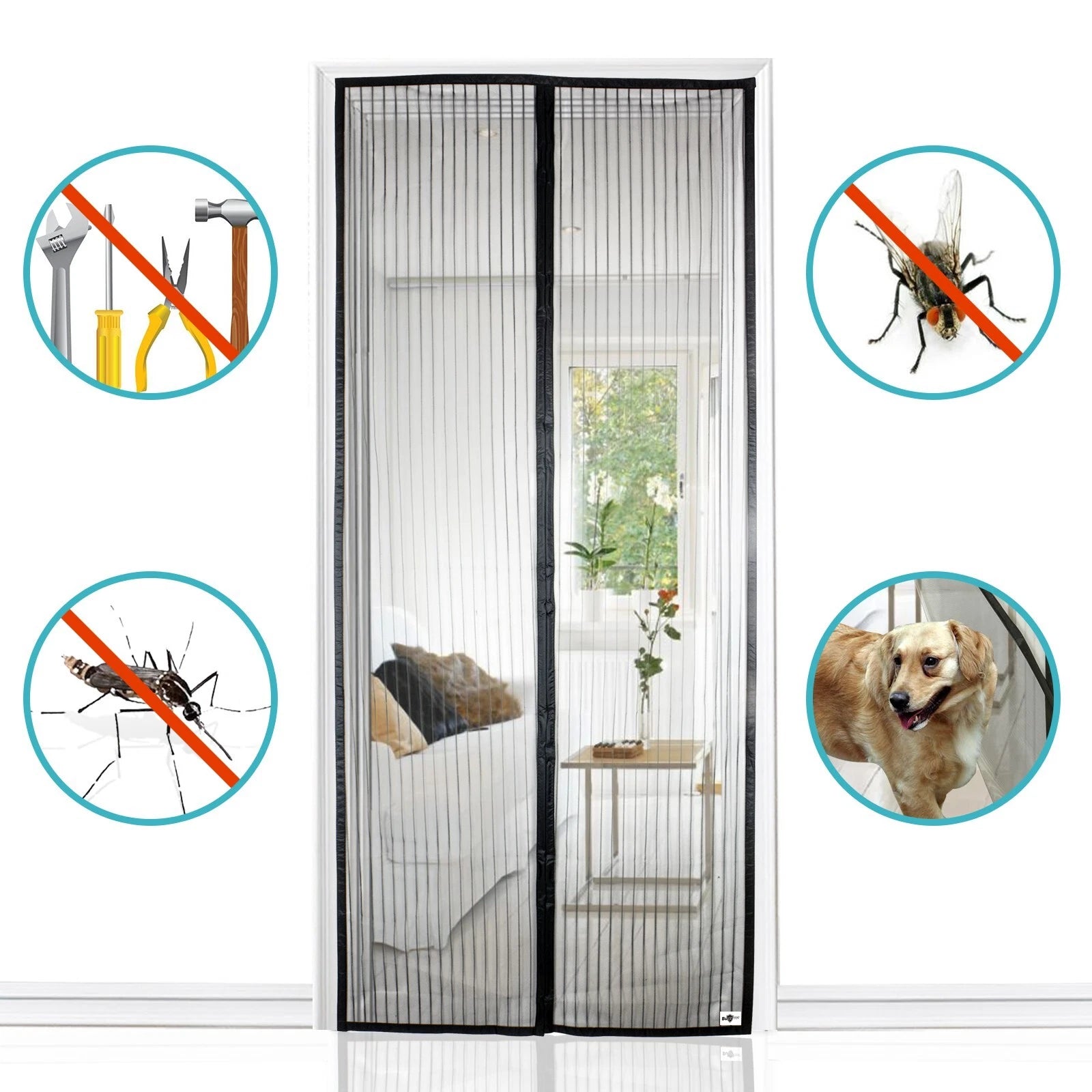 Bulk Deal: Apalus Magnetic Screen Door Mesh Curtain – 10 Pieces for £40 (White & Black, 80×200cm, 28 Magnets)