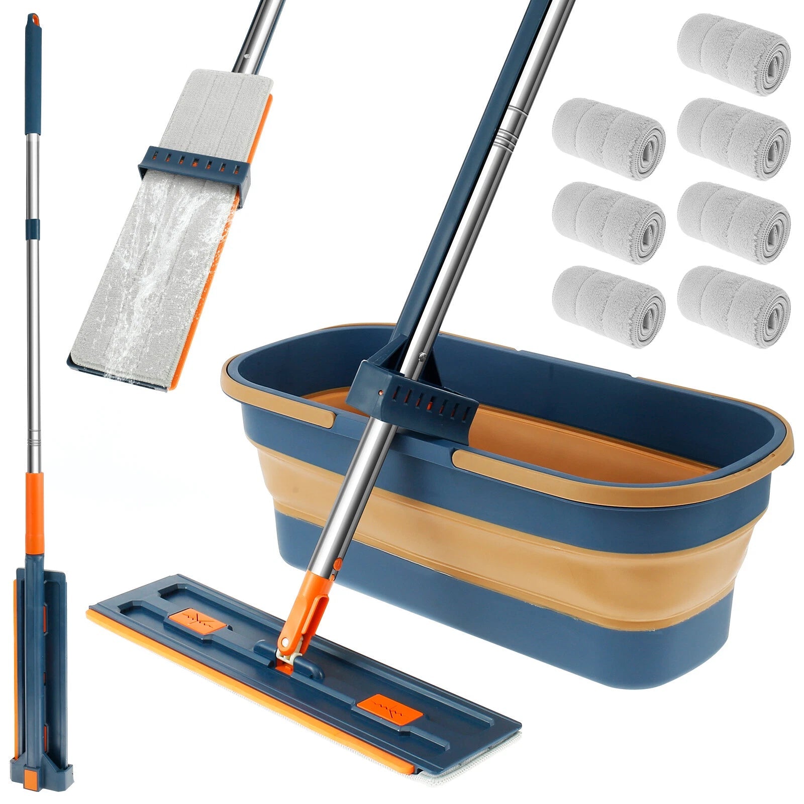 Hand-Free Flat Mop & Folding Bucket Set – Compact, Efficient, and Hygienic Cleaning Solution