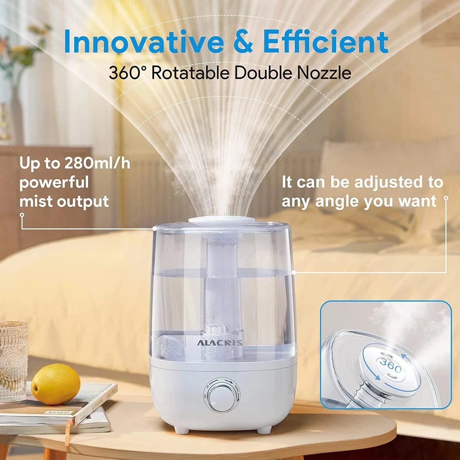 ALACRIS Air Humidifier 4L Large Capacity Top Fill 360° Model (AC-H001)