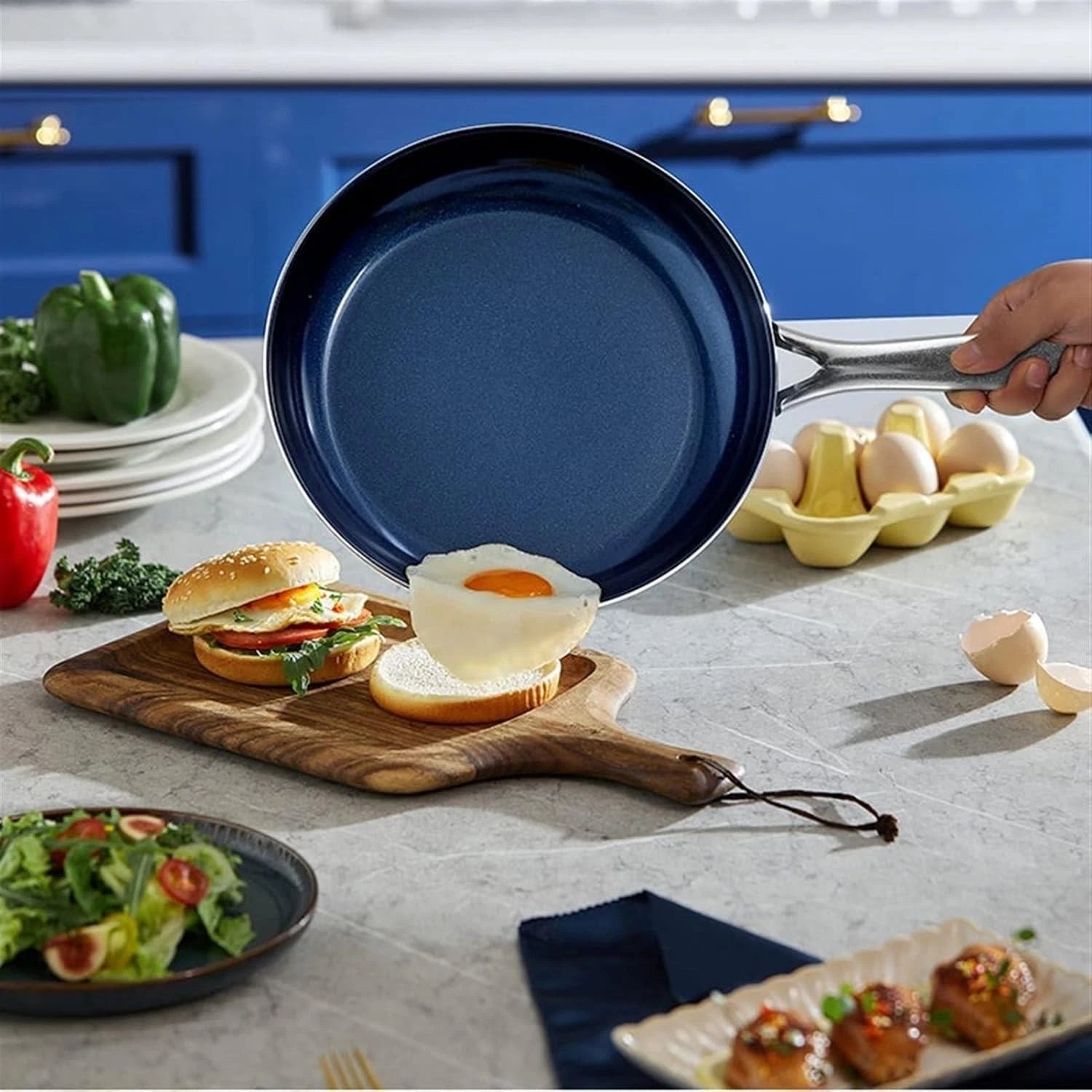 Blue Diamond 3(7) Piece Enhance Ceramic Non-Stick Cookware Set – Aluminium, Glass Lids, Oven Safe