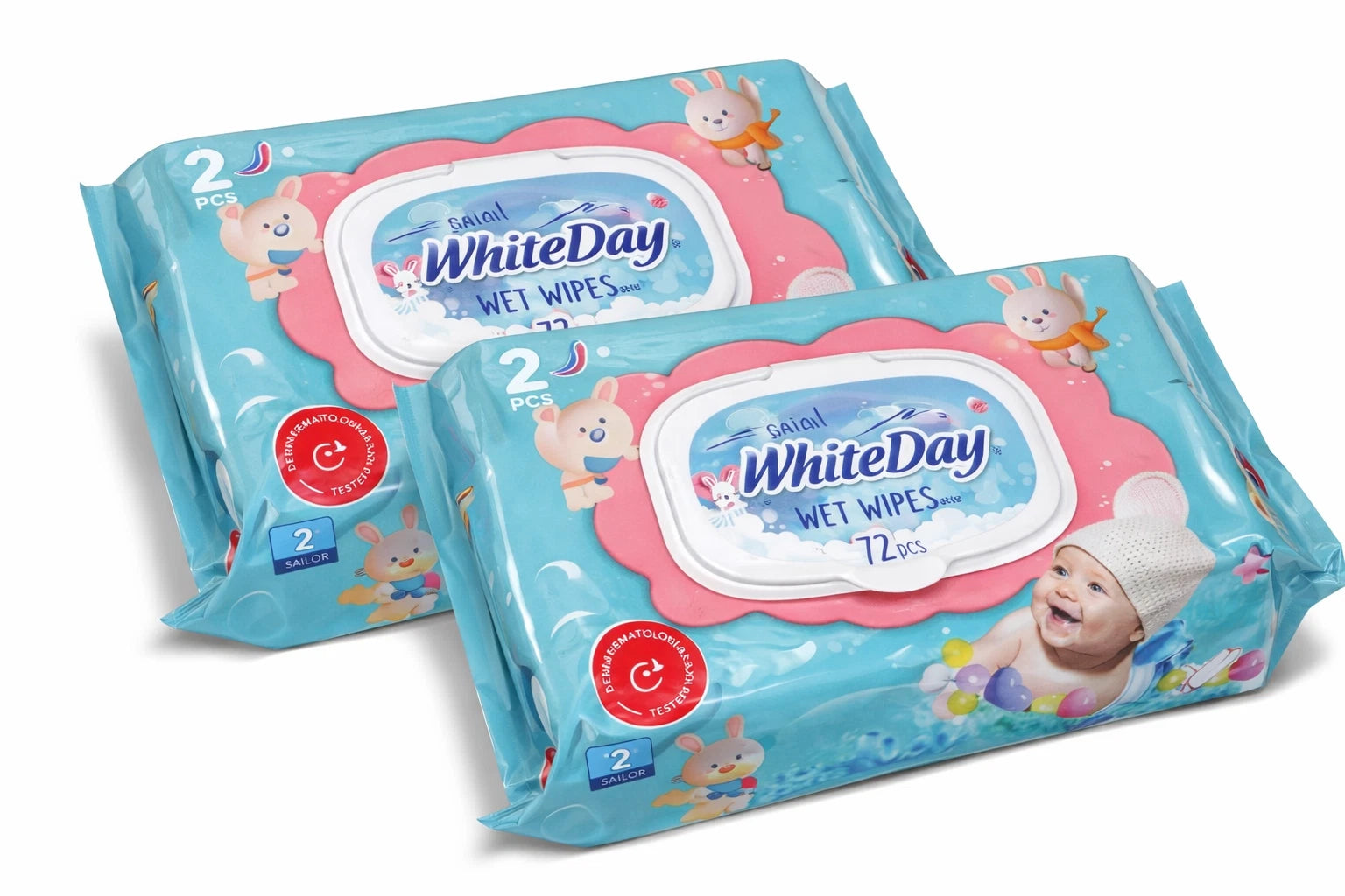 WhiteDay Antibacterial Cleansing Wipes – 2 Pack (72 Wipes Each) | Kills 99.9% Bacteria, Family Safe Wet Wipes
