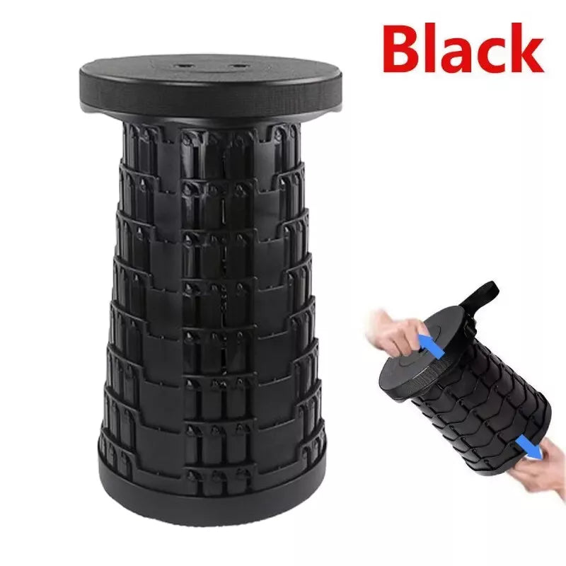 Portable Retractable Folding Stool – Heavy-Duty, Adjustable Height, Black
