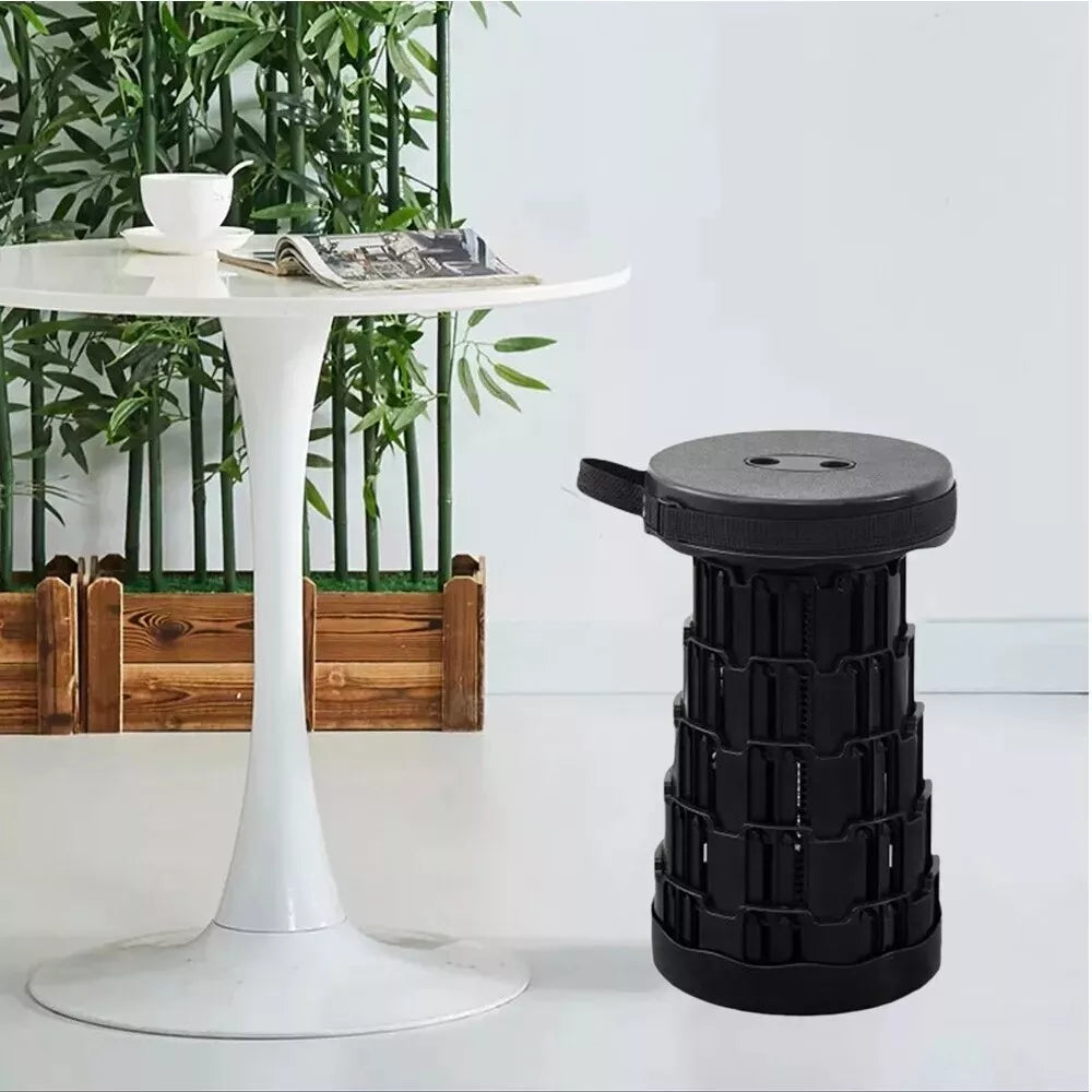 Portable Retractable Folding Stool – Heavy-Duty, Adjustable Height, Black