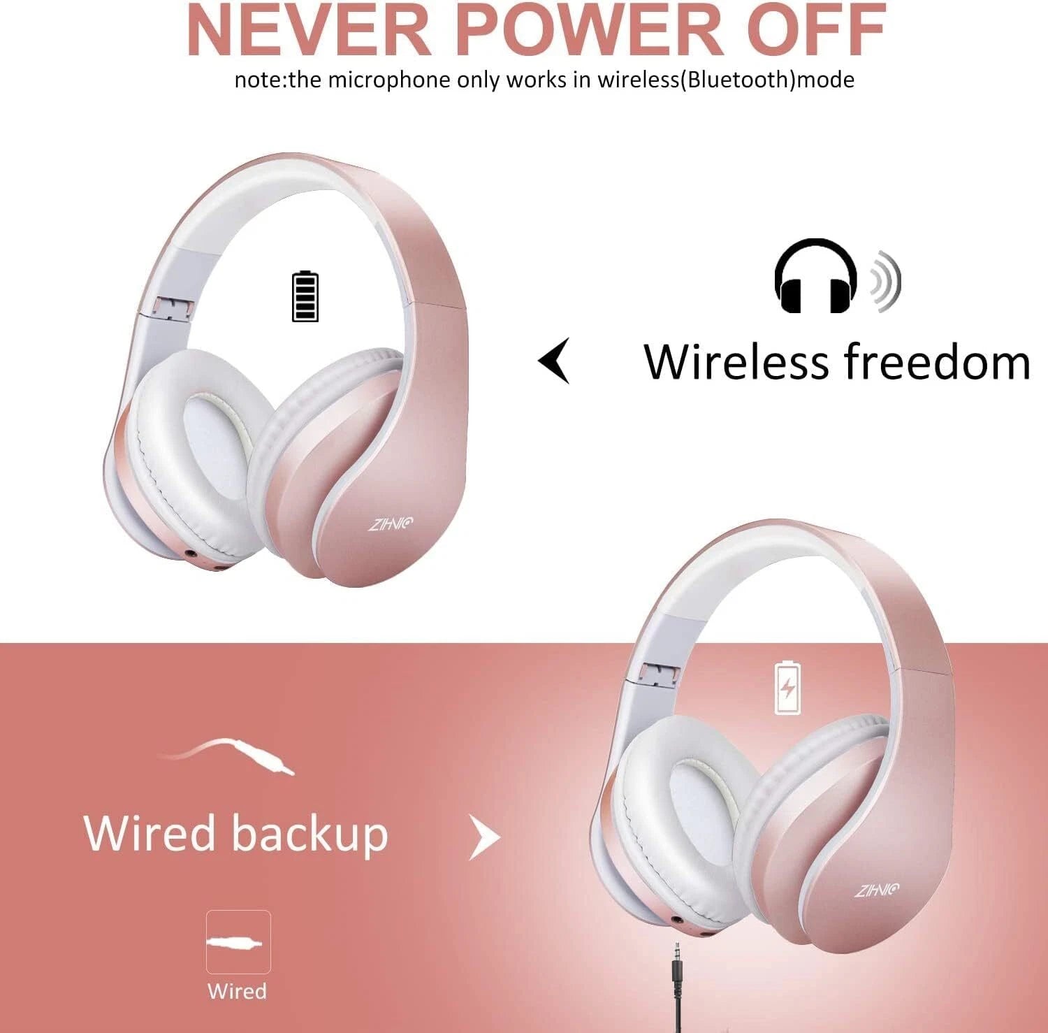 Bulk Deal - 20x Wireless Over-Ear Bluetooth Headphones – Rose Gold (20 Pack Bulk Deal) Foldable with Mic, FM & MP3 Modes – £180