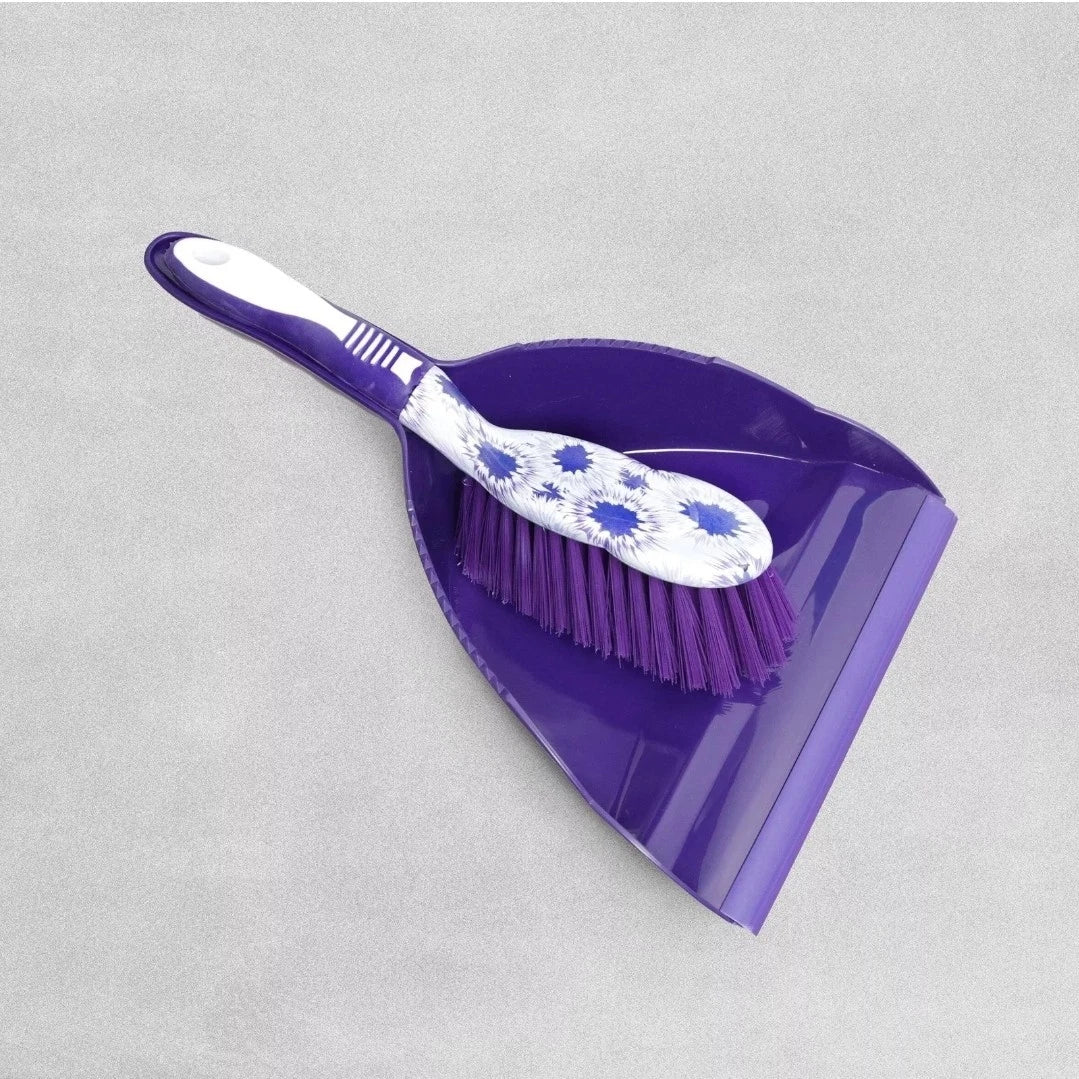 Compact Dustpan and Brush Set with Floral Pattern Handle