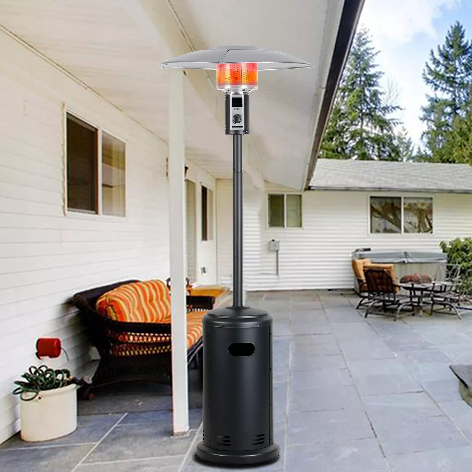 BIG HORN OUTDOORS 8.8kW Propane Patio Heater – Freestanding Gas Heater with Wheels