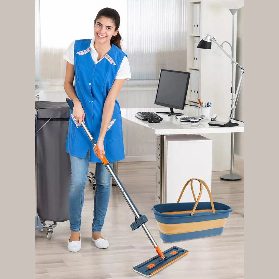 Hand-Free Flat Mop & Folding Bucket Set – Compact, Efficient, and Hygienic Cleaning Solution