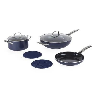 Blue Diamond 3(7) Piece Enhance Ceramic Non-Stick Cookware Set – Aluminium, Glass Lids, Oven Safe