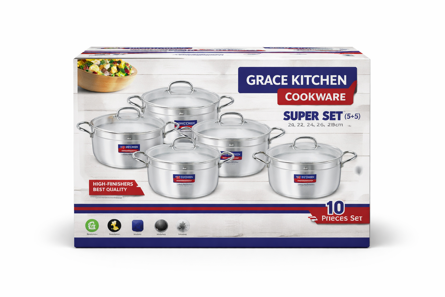 Grace Kitchen Super Set Cookware – 10 Pieces Aluminium Casserole Set