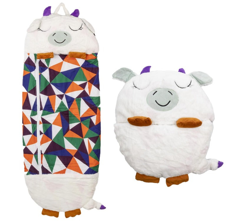 2-in-1 design that converts from a children's sleeping bag into a cuddly animal-shaped cushion