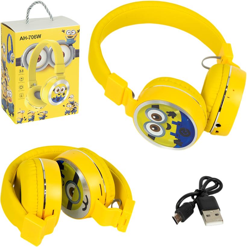 Kids Wireless Headphones – Yellow Cartoon Design (Model AH-706W)