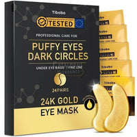 24K Gold Under Eye Patches - 50 Pairs Gel Pads with Collagen & Hyaluronic Acid for Dark Circles, Puffy Eyes, Wrinkle Removal, Dermatologically Tested