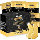 24K Gold Under Eye Patches - 50 Pairs Gel Pads with Collagen & Hyaluronic Acid for Dark Circles, Puffy Eyes, Wrinkle Removal, Dermatologically Tested
