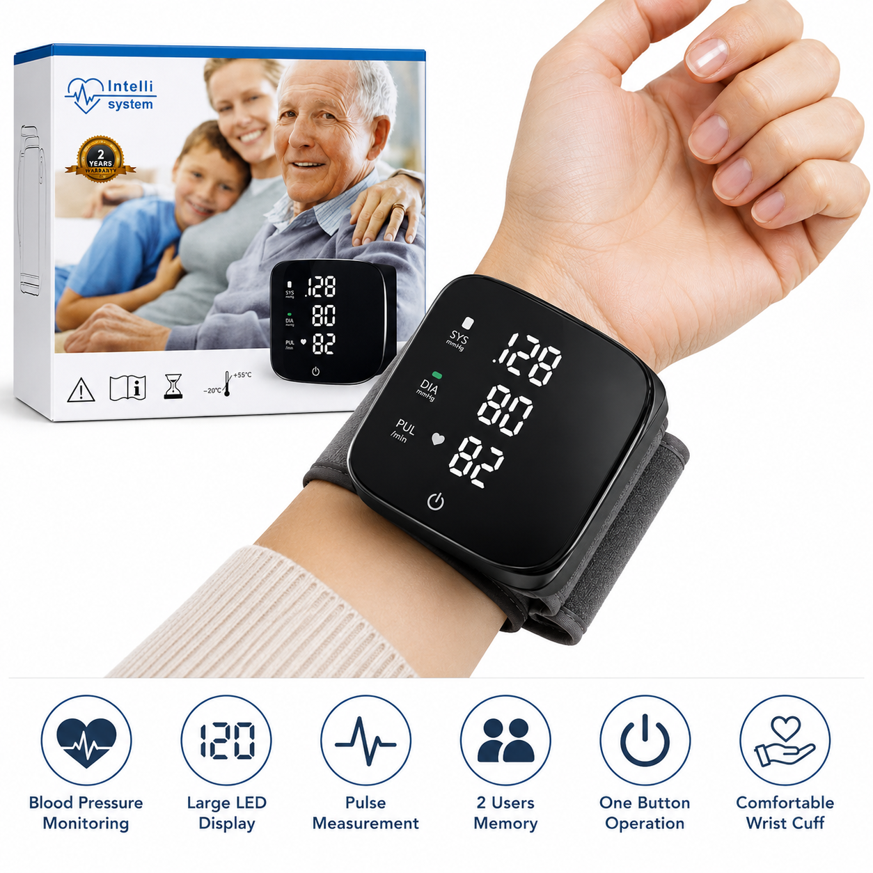 Intelligent System Digital Wrist Blood Pressure Monitor – Automatic BP & Pulse Monitor with Large DispLay