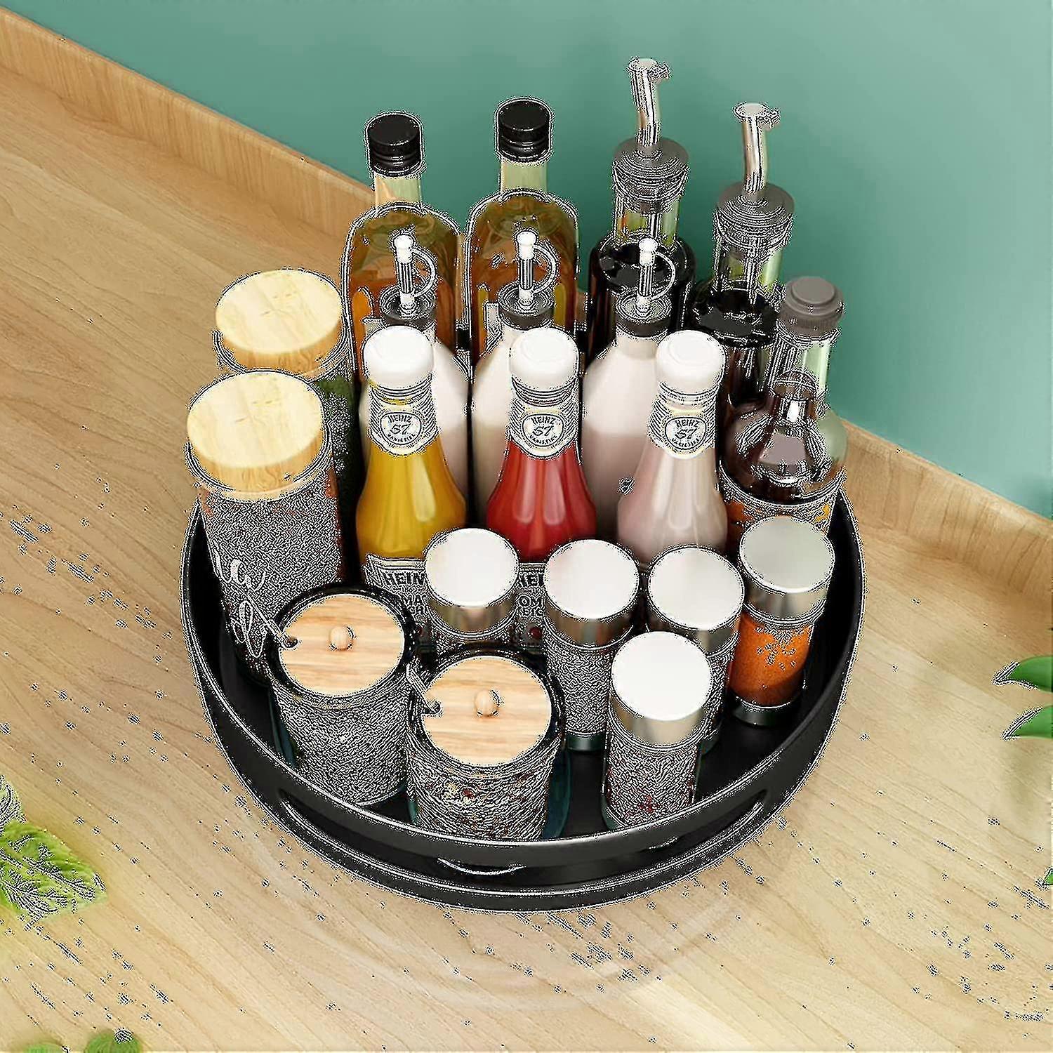 Lazy Susan – 25.4 cm Black Metal Steel Revolving Shelf, Kitchen Cupboard Organizer & Storage Solution
