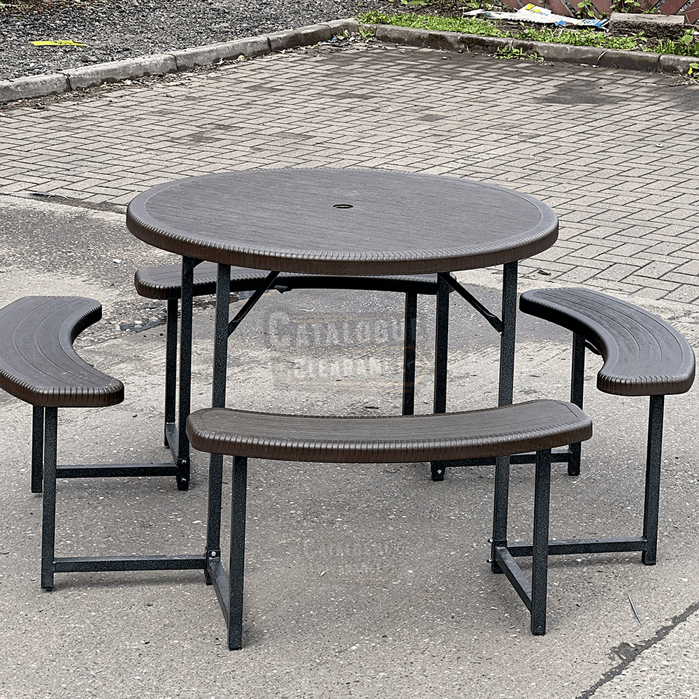 37-Inch Round Picnic Table Set with 4 Curved Benches