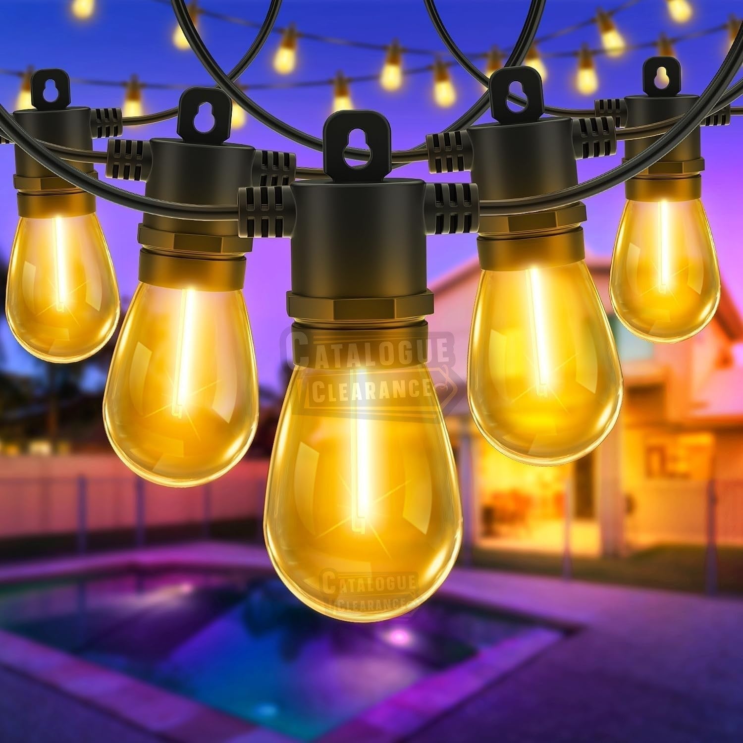 100ft Outdoor LED Festoon Lights - IP65 Waterproof Garden String Lights