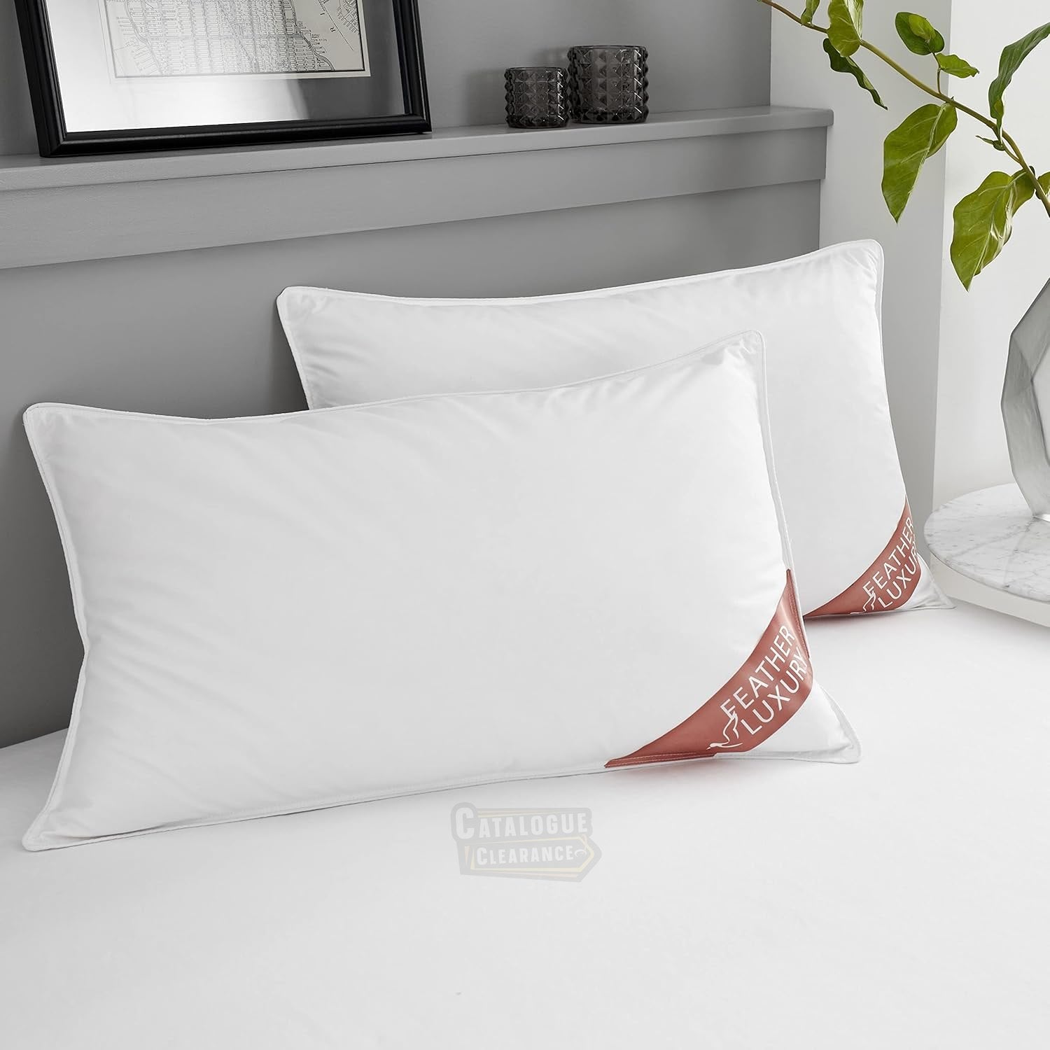 Duck Feather Pillows 2 Pack - Hotel Quality Standard Size Down Pillows - Medium Firm Head & Neck Support Bed Pillow, White, 48x74 Cm