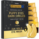 24K Gold Under Eye Patches - 50 Pairs Gel Pads with Collagen & Hyaluronic Acid for Dark Circles, Puffy Eyes, Wrinkle Removal, Dermatologically Tested