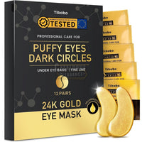 24K Gold Under Eye Patches - 50 Pairs Gel Pads with Collagen & Hyaluronic Acid for Dark Circles, Puffy Eyes, Wrinkle Removal, Dermatologically Tested