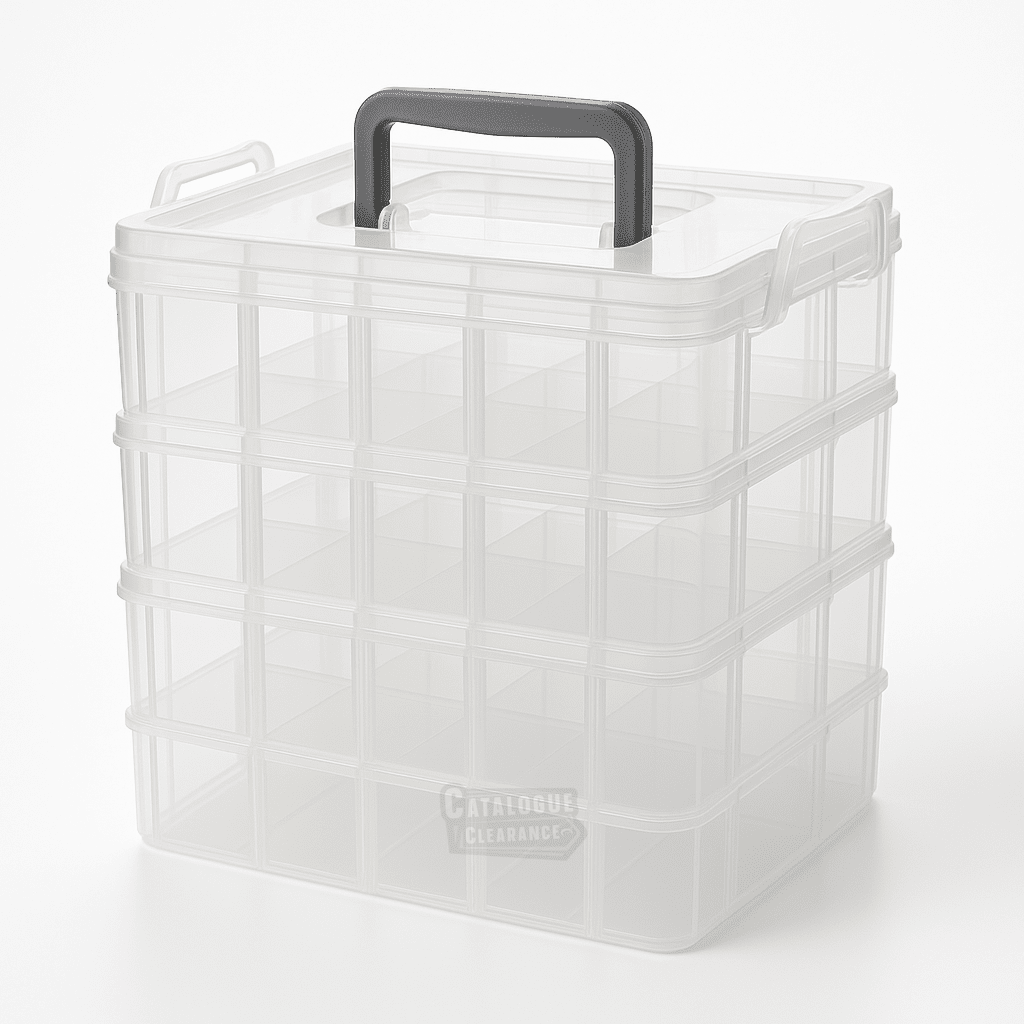 4-Tier Clear Plastic Storage Box with Handle – Stackable Organizer with Compartments