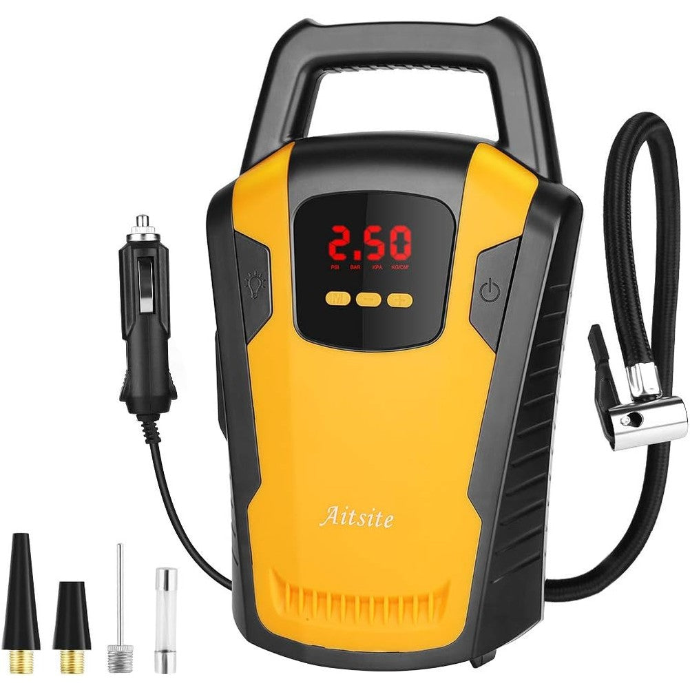 Aitsite 12V Digital Tyre Inflator – 150PSI Car Air Pump with LED Light & Long Cable, Portable Compressor for Car, Bike, Motorcycle & Sports Balls
