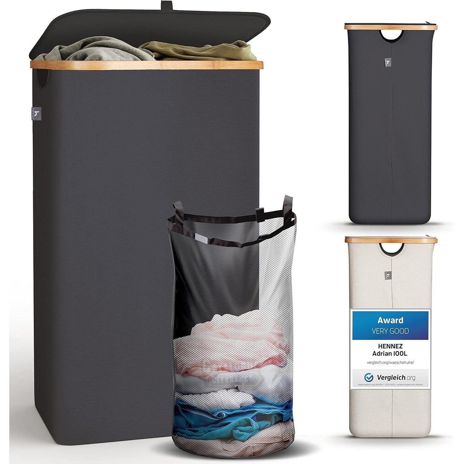 Adrian 100L Bamboo Laundry Hamper with Lid & Removable Bag