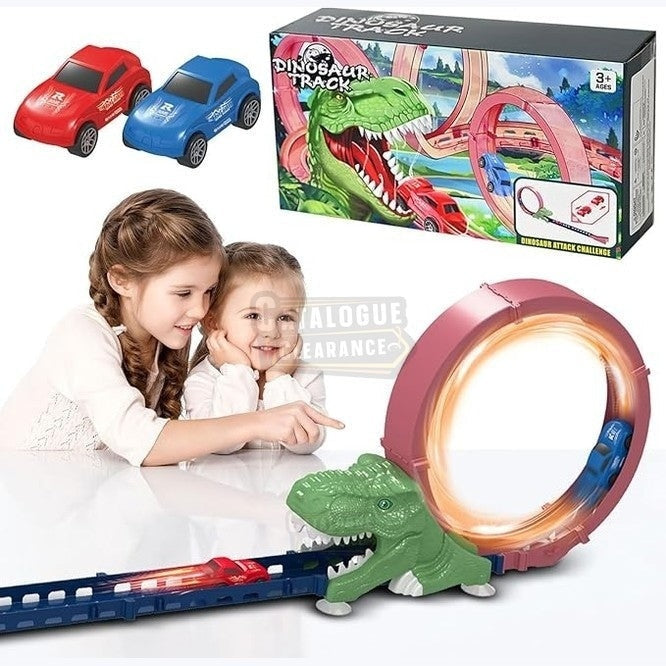 Dinosaur Track Racing Toy with 2 Inertia Racing Cars, Continuous 360 Degree Rotating Racing Track Toy