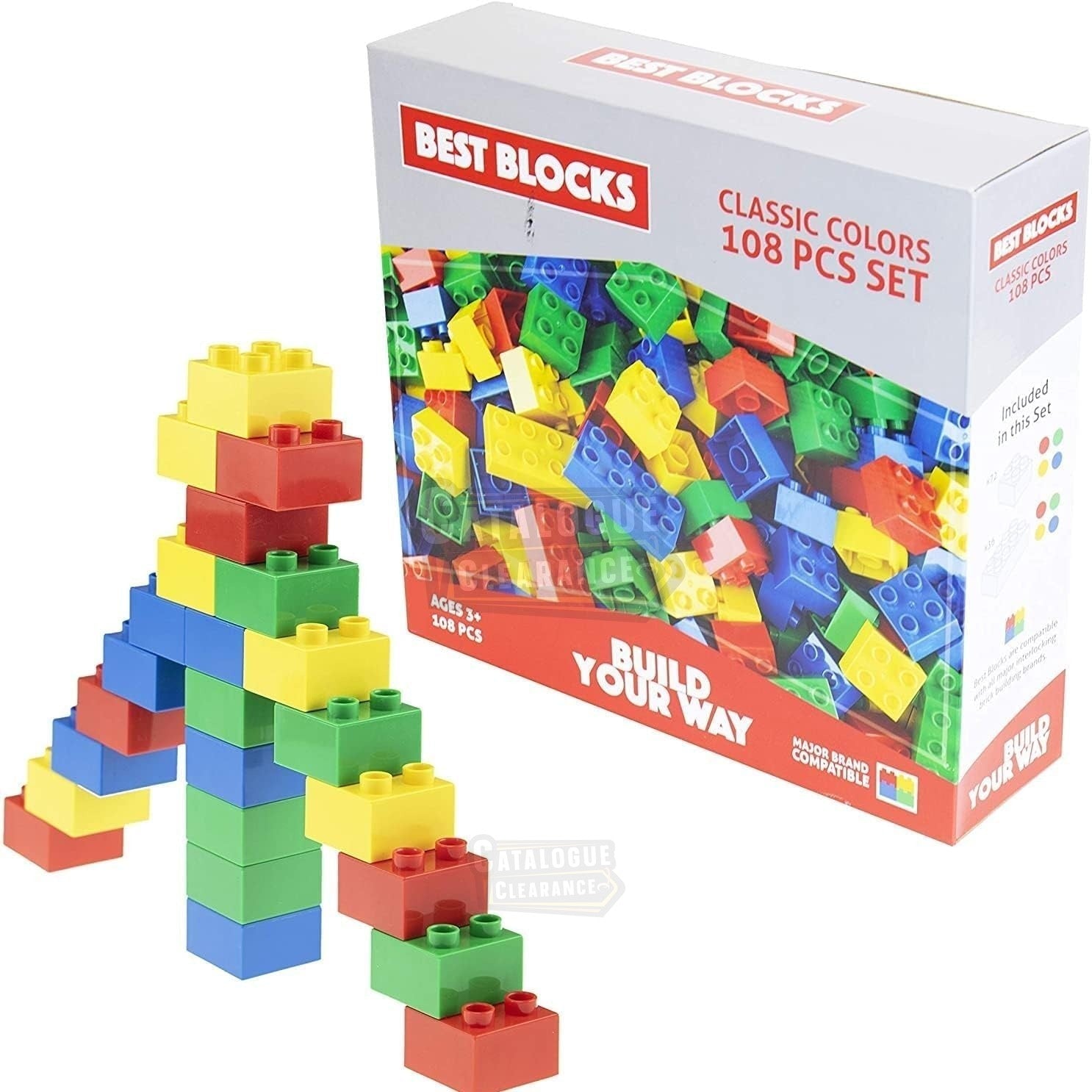 Large Building Block Set, 108 Pieces, Compatible with Major Brands, for Ages 3+