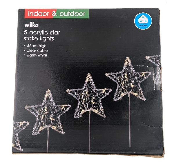 5 Acrylic Christmas Star Stake Lights – Warm White LED Outdoor & Indoor Decoration Lights