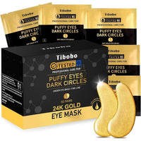 24K Gold Under Eye Patches - 50 Pairs Gel Pads with Collagen & Hyaluronic Acid for Dark Circles, Puffy Eyes, Wrinkle Removal, Dermatologically Tested