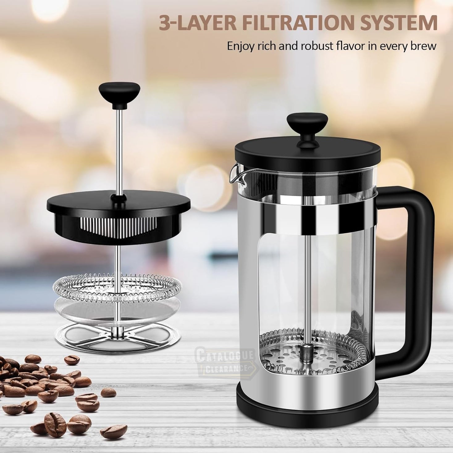 2-Cup French Press Coffee Maker – 350ml Borosilicate Glass Cafetiere